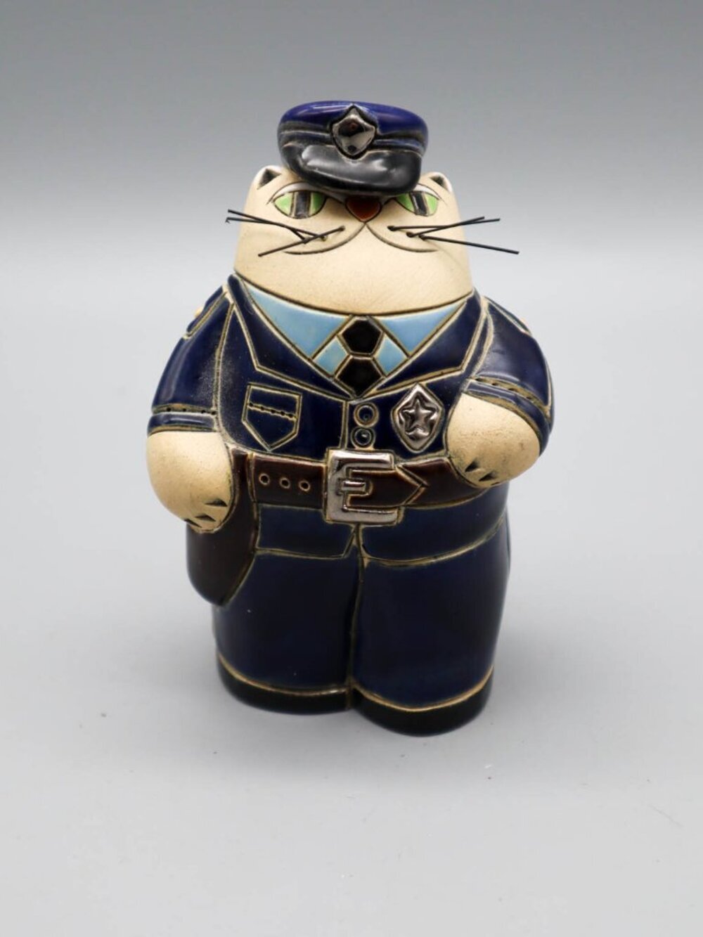Vtg Artesania Rinconada Cat Figurine Policeman Uruguay Folk Art Olga Pareja '94